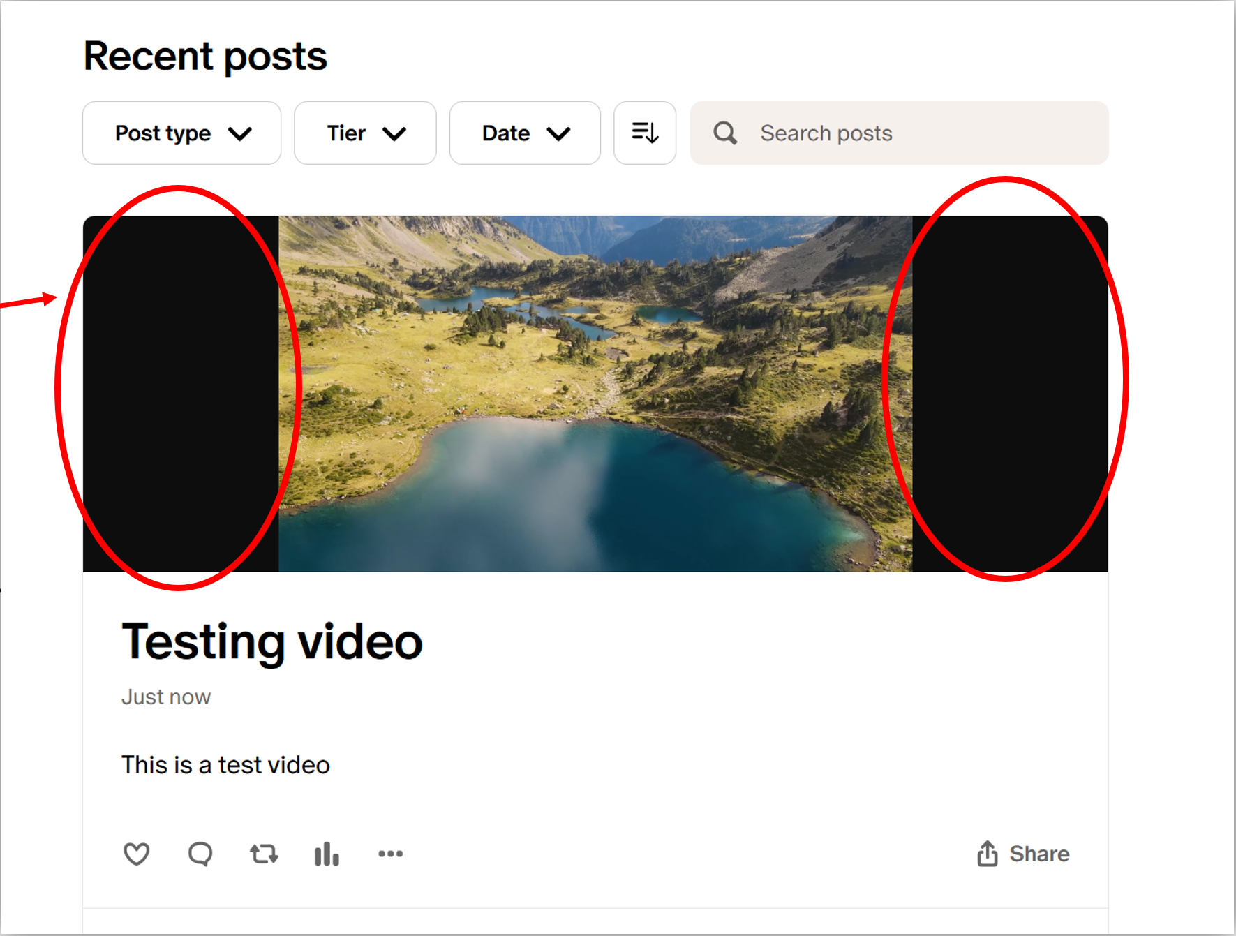A ReedTV video in a Patreon post with large black empty bars on the left and right of the video player